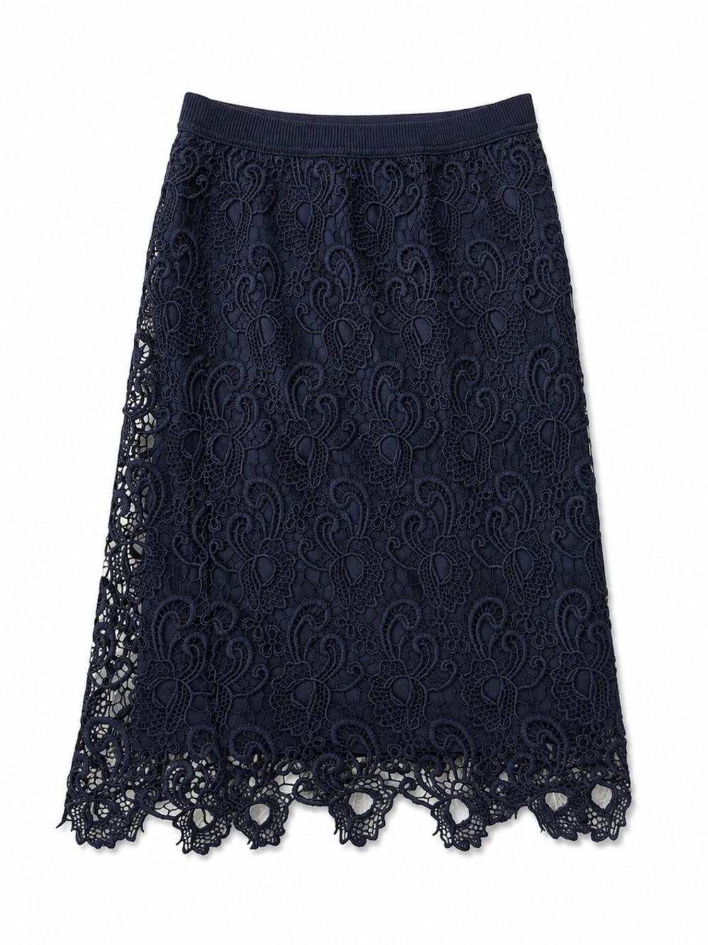 Navy Crochet Lace Midi Skirt With Elastic Waistband From ONLY